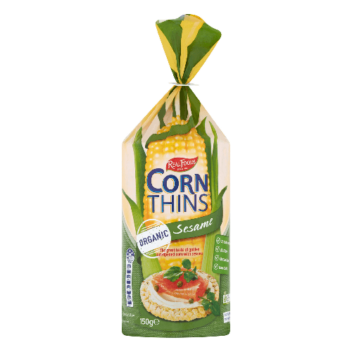 Real Foods Organic Corn Thins With Sesame 150g