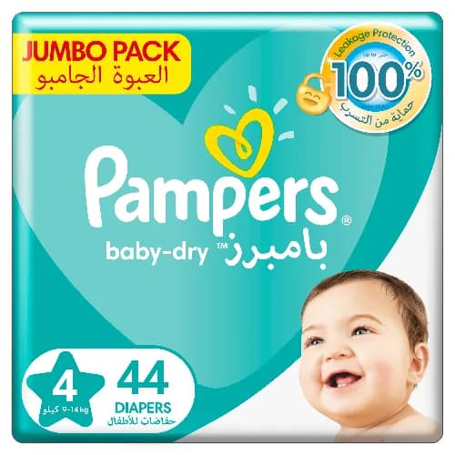 Pampers Baby-dry Diapers Size 4, 9-14kg With Leakage Protection 44 Pieces