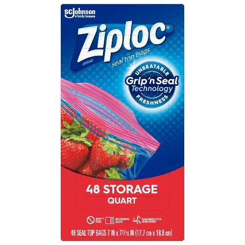 Ziploc Quart Double Zipper Easy Open Storage Bags (17.7x18.8cm) 48 per pack