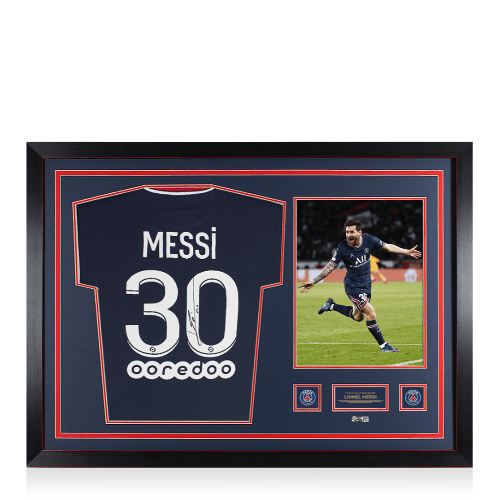 Home Jersey 21/22 Messi Back Signed Framed - Blue