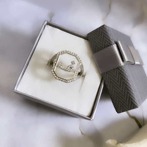 Sterling Silver Letter Ring (Adjustable size) ف