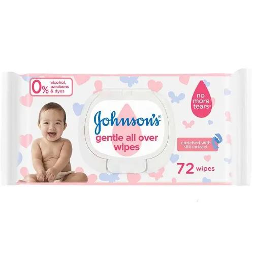 Johnson's Gentle All Over Baby Wipes Enriched With Silk Extract Alcohol Free, Parabens Free, Dyes Free 72 Tissues