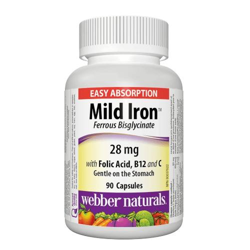 Webber Naturals Mild Iron 28Mg With Folic Acid B12 And C 90 Capsules 