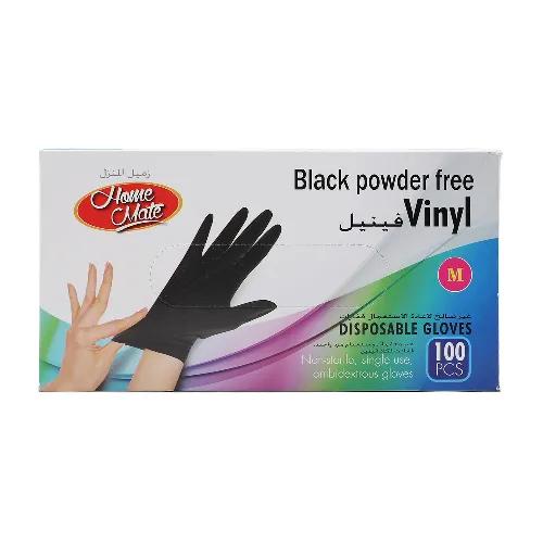 Home Mate Vinyl Gloves Black Powder Free Medium, 100 Pcs