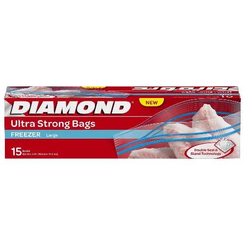 Diamond Ultra Strong Zipper Frozen Bags Large Size 26.8cm x 24.4cm 15 Pieces