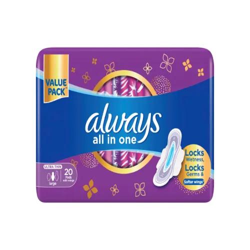 Always All In One Ultra Thin Large Sanitary Pads With Wings 20 Pieces