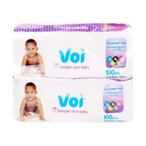 Voi Baby Wet Wipes Purple 2 x 100 Pieces