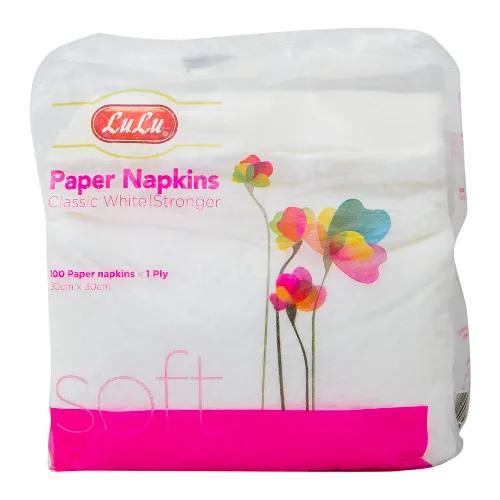 Lulu Paper Napkins Classic White 1Ply 30 x 30cm 100 Pieces