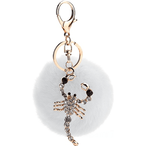 Scorpion Pompom Keychain Ring (White)