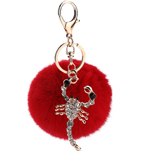 Scorpion Pompom Keychain Ring (Red)