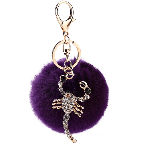 Scorpion Pompom Keychain Ring (Dark Violet)