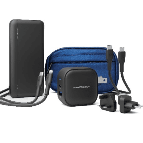 Powerology 5 In 1 Universal Power Combo 10000Mah Pd Power Bank & 38W Charger World Travel Kit & Fast Charging Pvc Cable