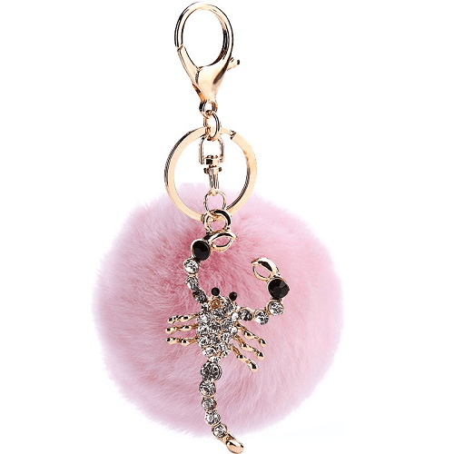 Scorpion Pompom Keychain Ring (Light Pink)