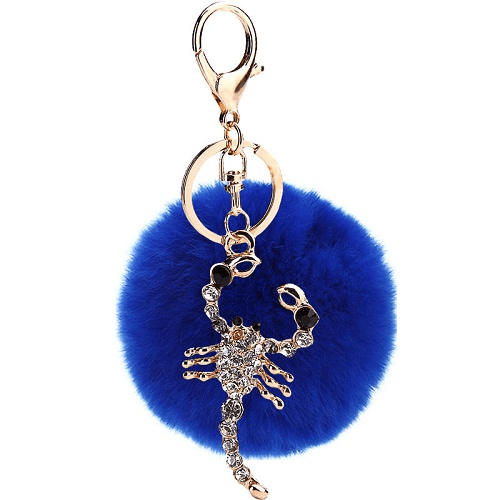 Scorpion Pompom Keychain Ring (Blue)