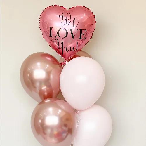 Set 1 heart shape customized Typing We Love You +6 pcs normal helium balloon