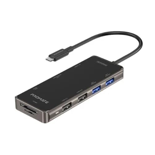 Promate USB-C Hub With 100w PD , 4k HDMI , 1GBPS Lan , SD / TF , USB3.0 & USB 2.0 Ports