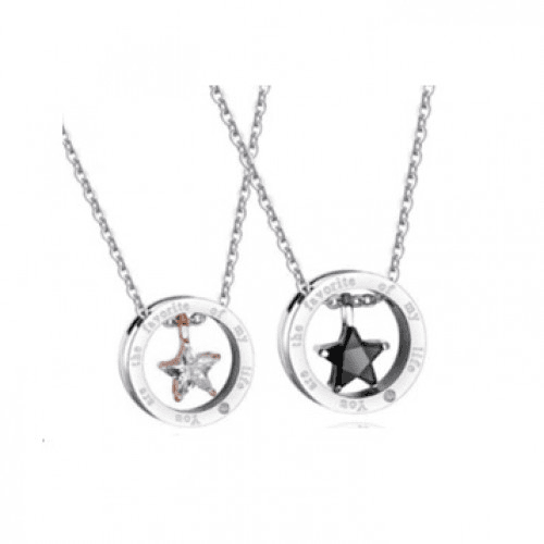 Silver And Black Plated Star Couple Necklace