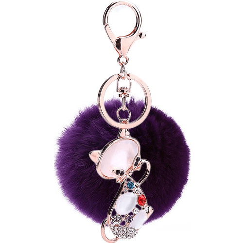 Cat Pompom Keychain Ring (Violet)