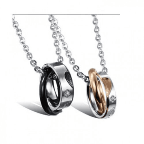 Heart Shaped Titanium Stainless Steel Matching Couples Necklace