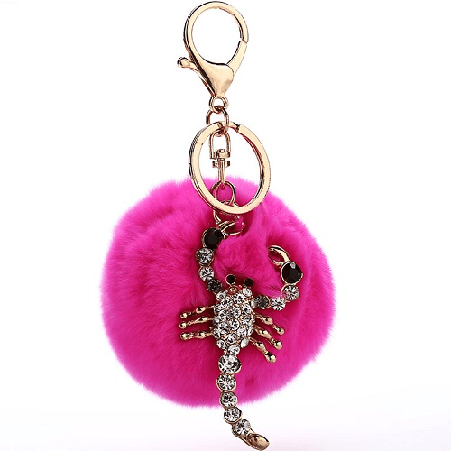 Scorpion Pompom Keychain Ring (Dark Pink)