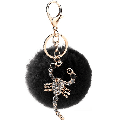 Scorpion Pompom Keychain Ring (Black)