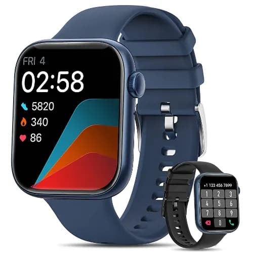 Ip68 Fintness Tracker Smart Watch With Hands Free Support,1.8 Ips Display Blue