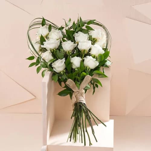 White Heart Hand Bouquet