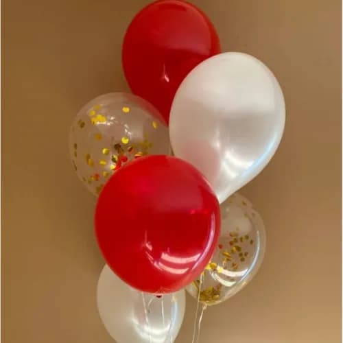 12'' Hellium Balloons Red White And Transparent Balloon With Gold Confetti