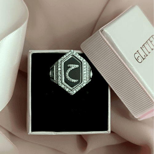 Sterling Silver Hexagon Ring letter ح