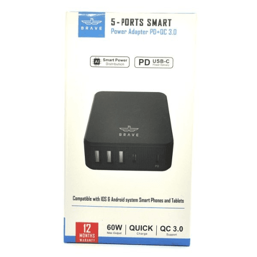 Brave 60W 5-Ports Power Adapter Pd+Qc 3.0