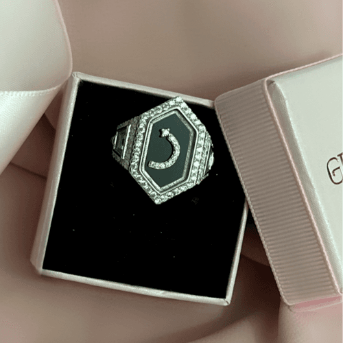 Sterling Silver Hexagon Ring letter ز