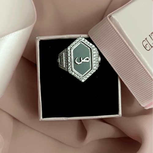 Sterling Silver Hexagon Ring letter ص