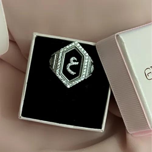 Sterling Silver Hexagon Ring letter ع