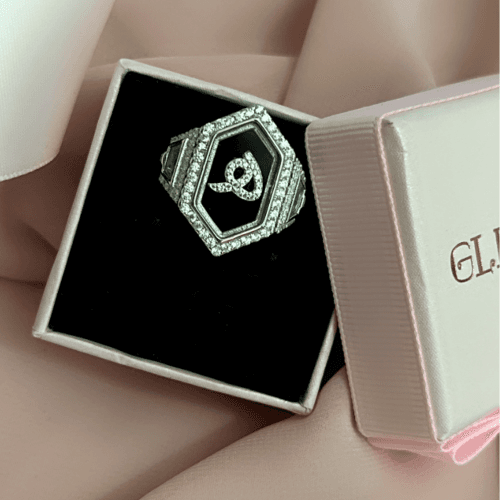 Sterling Silver Hexagon Ring letter هـ