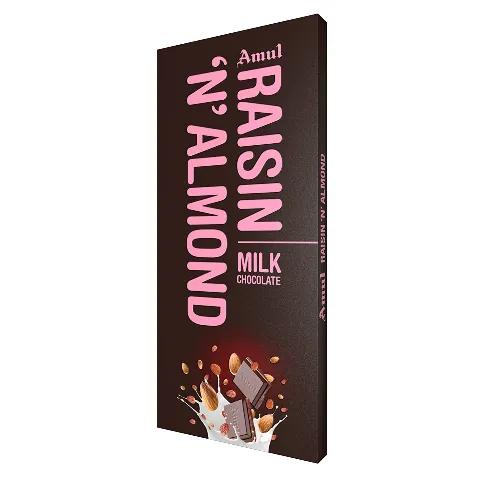 Amul Milk Chocolate Slab With Raisins & Almonds - Vegetarian 150 Gr