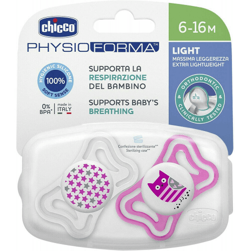 CHICCO SILICONE SOOTHER PHYSIO LIGHT GIRL 6-16M  2PCS