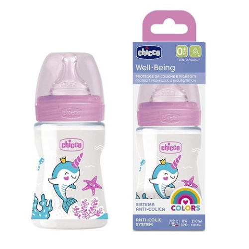 CHICCO WELL BEING FEEDING BOTTLE PLASTIC FOR GIRLS 150ML SLOW FLOW