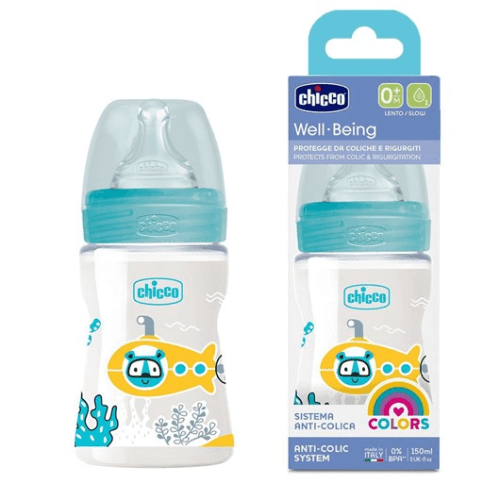 CHICCO WELL BEING FEEDING BOTTLE PLASTIC FOR BOYS 150ML SLOW FLOW