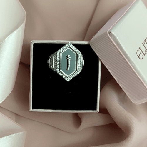 Sterling Silver Hexagon Ring letter أ