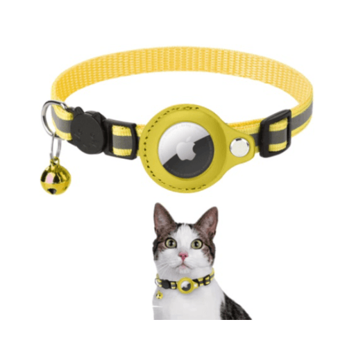 Yellow Cat Airtag Holder Collar With Bell