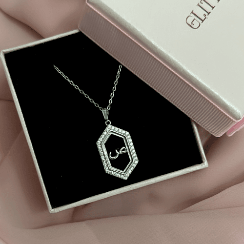 Sterling Silver Hexagon Necklace ص