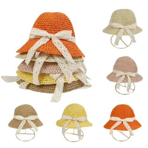 Paper Straw Lady Hats With Lace Band