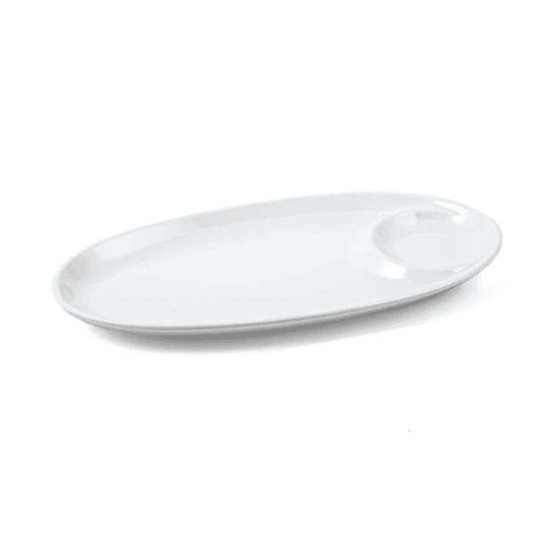 Vague Mel. Oval Platter W/Sauce Hole 28*14*2.5 cm Ivory-36-462