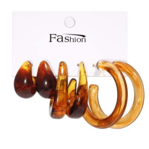 Burnt Brown Hoop Earrings Set