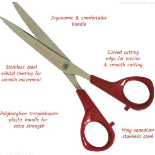 Kangaro Magus Red 169Mm Stainless Steel Curved Edge Scissors 1 Piece