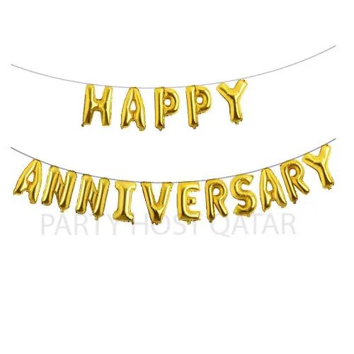 Happy Anniversary (Gold) Balloon Banner With Air Filled