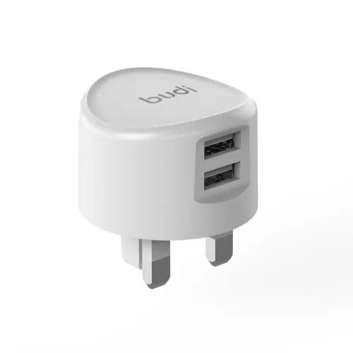 Budi Home Charger 2Port 2.4Amp Usb Wall Adapter Dual Port Quick Charger white