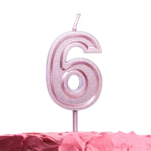 Pink & White Birthday Candles No.6 1 Pcs