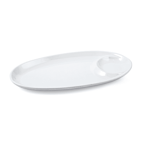 Vague Mel.Oval Platter W/Sauce Hole 30*15.75*2.5 cm Ivory-36-463