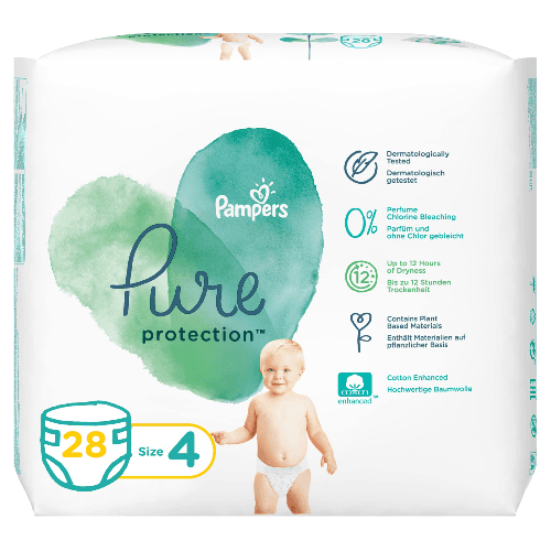 Pampers Pure Prot. Diapers 4 (9-14)Kg 28'S